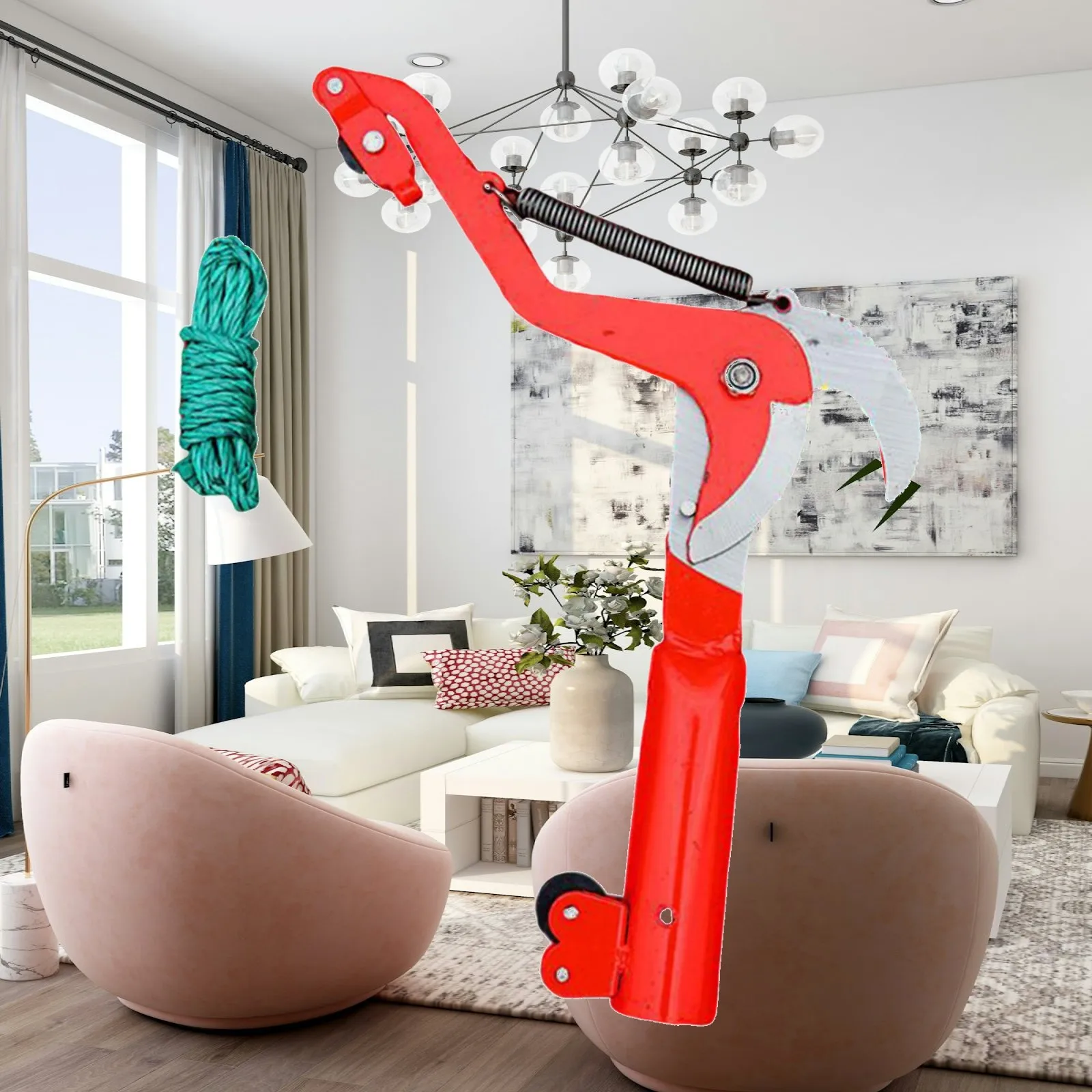 High Altitude Pruning Shear Head Fits Extension Pole Accessories Professional Multifunctional with 4.9ft Rope