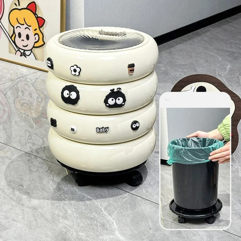 

Милая мусорная корзина для гостиной со шкивом, кухонная подвижная корзина для бумаги, туалет, мусорное ведро 12 л с дизайном крышки, органайзер для чистки