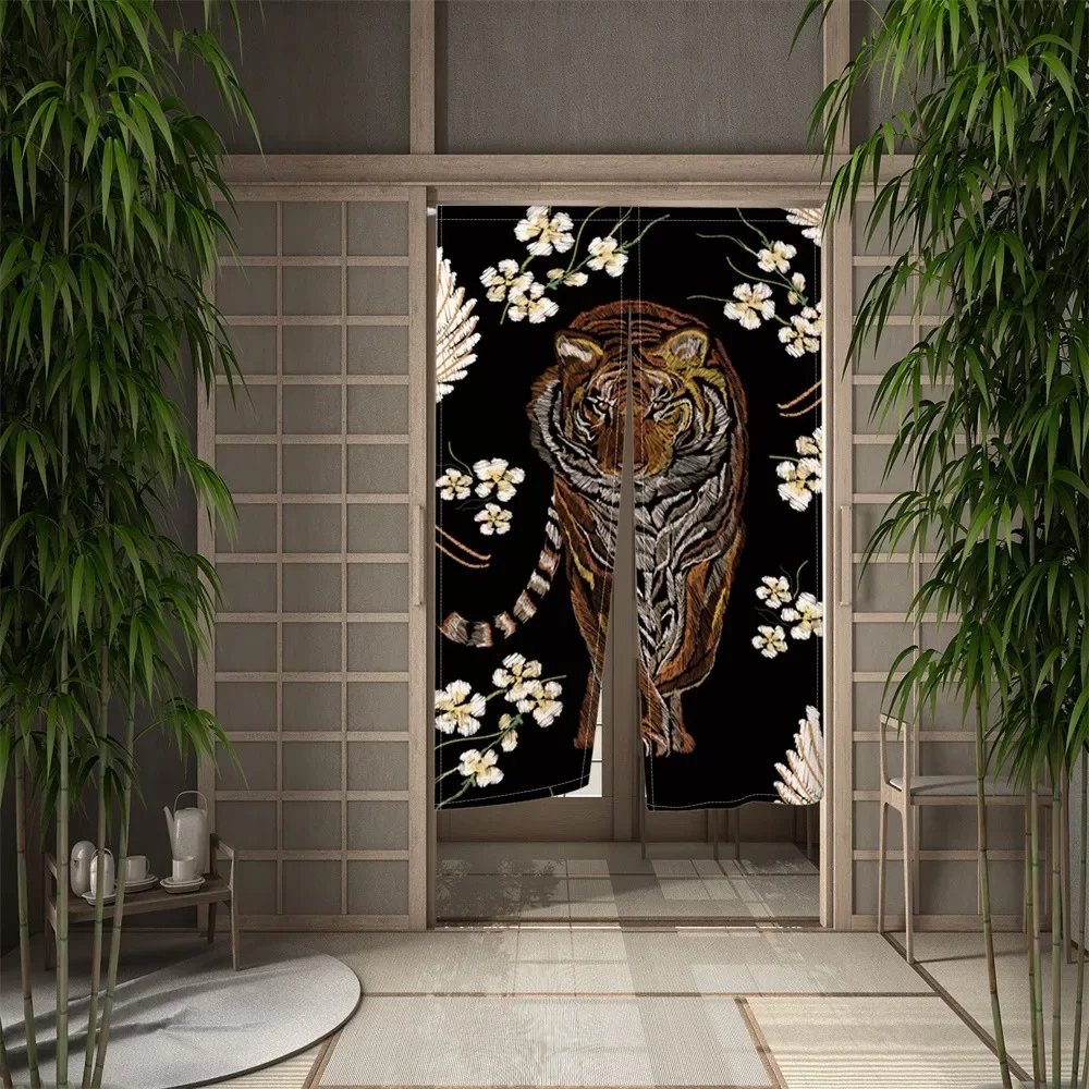 Animal Door Curtain Chinese Koi Tiger Leopard Bird Partition Screen Hallway Entrance Rideaux Doorway Curtain Japanese Room Decor