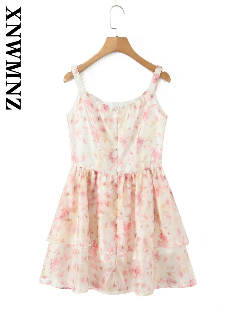 XNWMNZ 2025 Abbigliamento donna Vacanza Moda Abiti senza maniche a spalla boho Donna tracolla larga Abito plissettato Chic mini