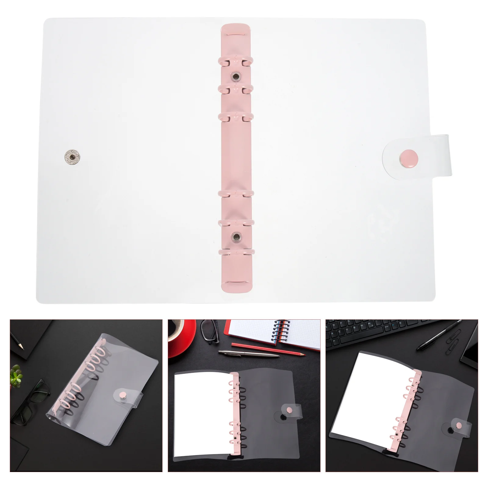 Sampul Binder Enam Ring A6 Transparan, Buku Catatan Isi Ulang, Kancing Tekan, Folder Multifungsi untuk Sekolah
