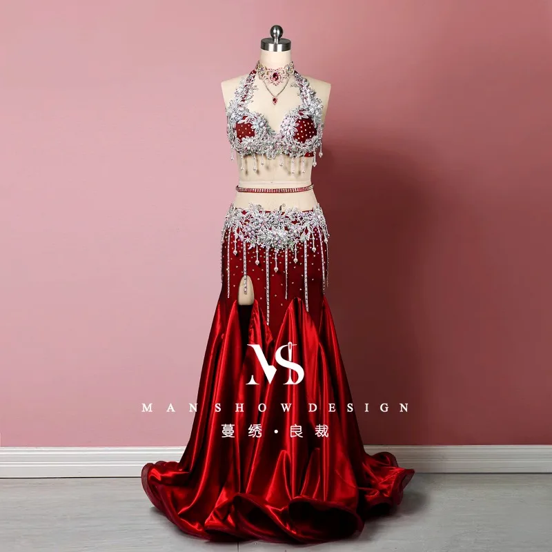 

customized belly dance performance costume new Oriental dancer performance set sexy tassel fish tail skirt competition outfit