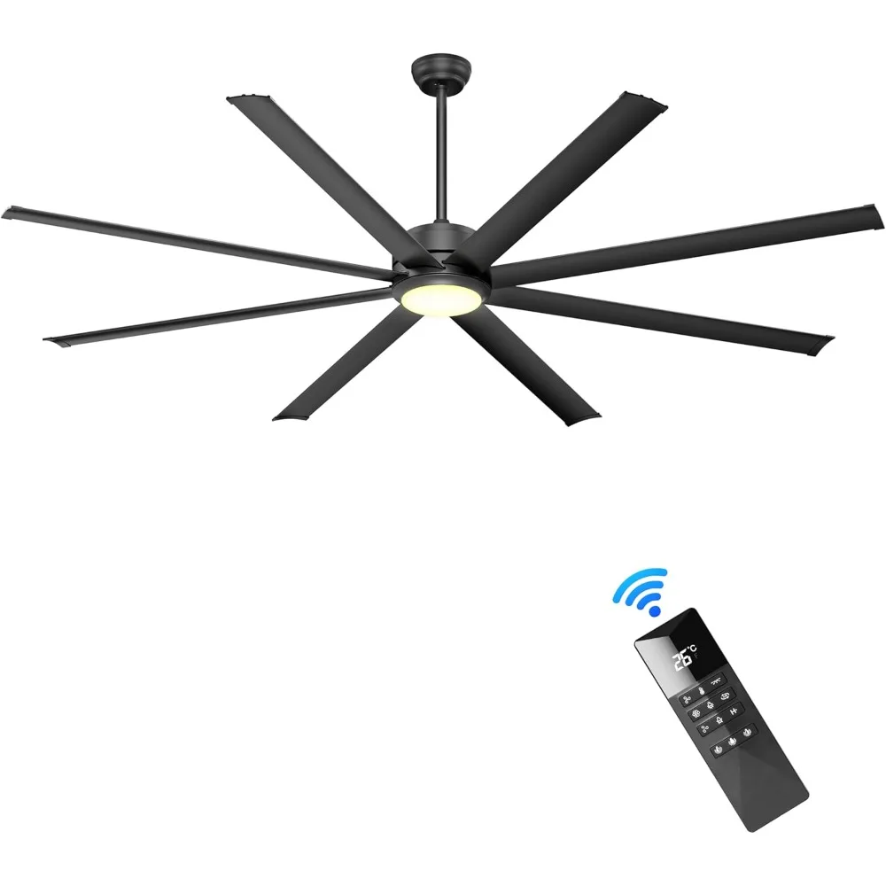 

84 inch large industrial ceiling fan with light, remote control silent DC ceiling fan, dimmable, black