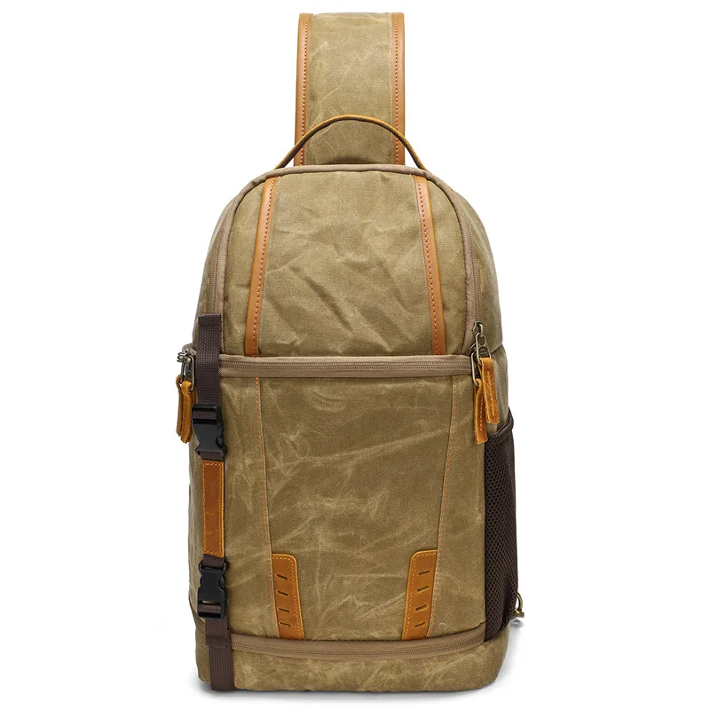 Canvas single-shoulder photography bag, triangular single-lens reflex camera bag, inner lining trendy crossbody bag