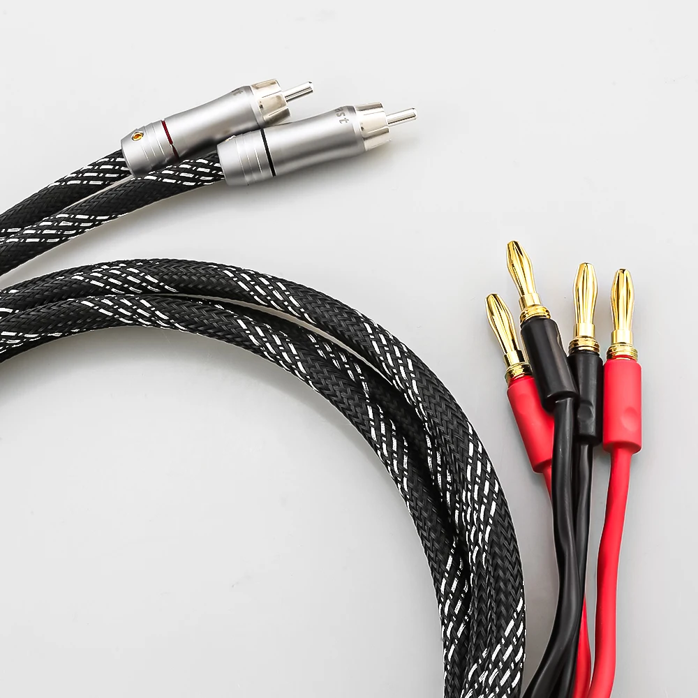 HiFi RCA To 2 Banana Canare Speaker Cable / Audio cable for AMP Soundbox Sub-woofer Gold Plating Audio Cable