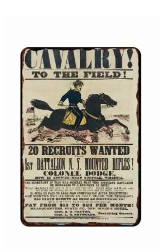 civil War Recruiting Poster Tin Sign 8 x 12 ALL METAL Join Cavalry with a bounty sign