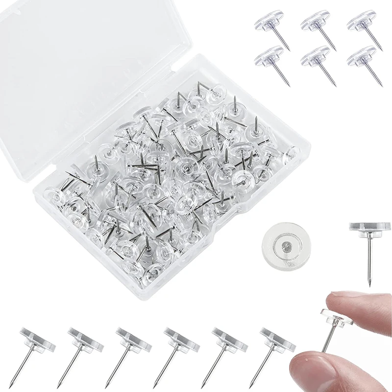 

50/100Pcs Transparent Push Pins Plastic Clear Thumb Tacks Flat Push Pins For Cork Board, Wall Hanging, Bulletin Board and Crafts