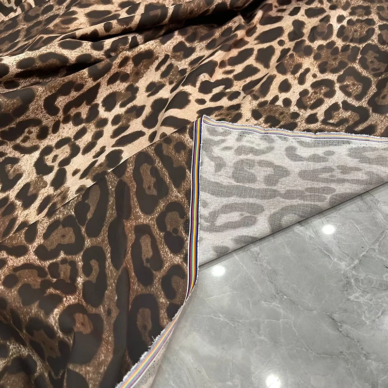 Leopard Printed Natural Poplin Cotton Fabric Brand Fashion Design Polyester Satin Cloth for Dress Clothing Diy Sewing Material