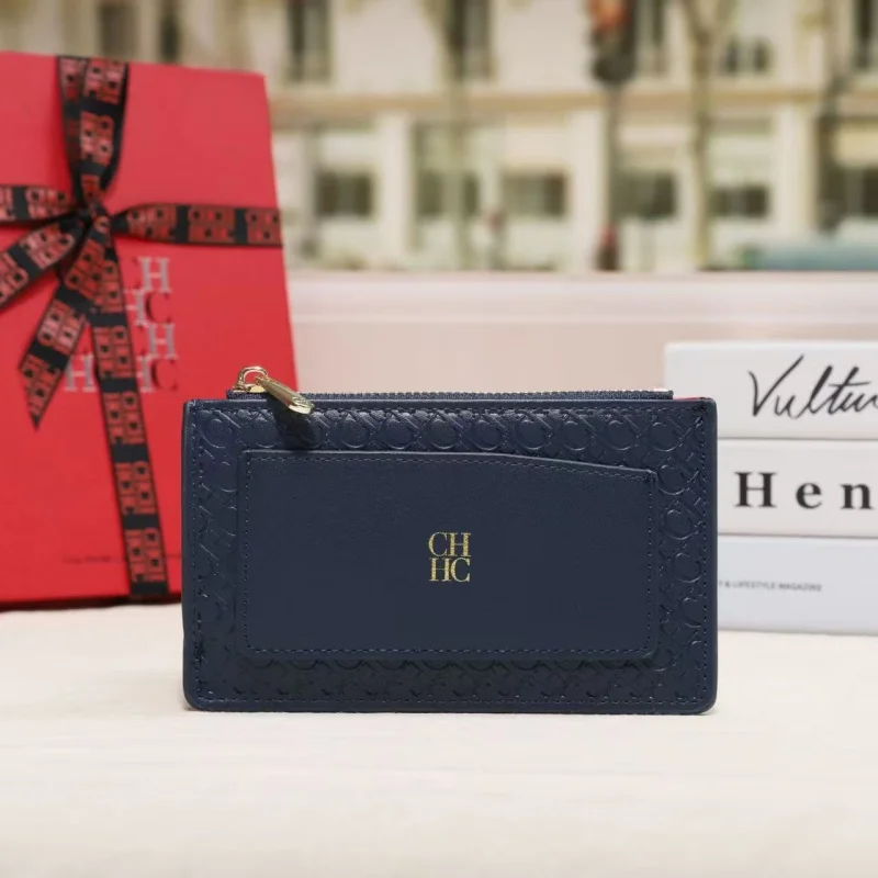 CH Ultra-Thin Wallet Solid Color Real Texture for Men And Women Simple Portable Zipper Coin Card Clutch Bag