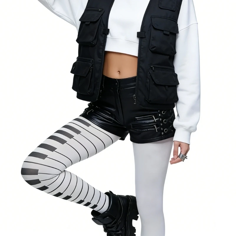 Women's Gothic Piano Print Leggings Fashion Tights music Theme Pantyhose Offering Versatility and Styles for Daily Wear