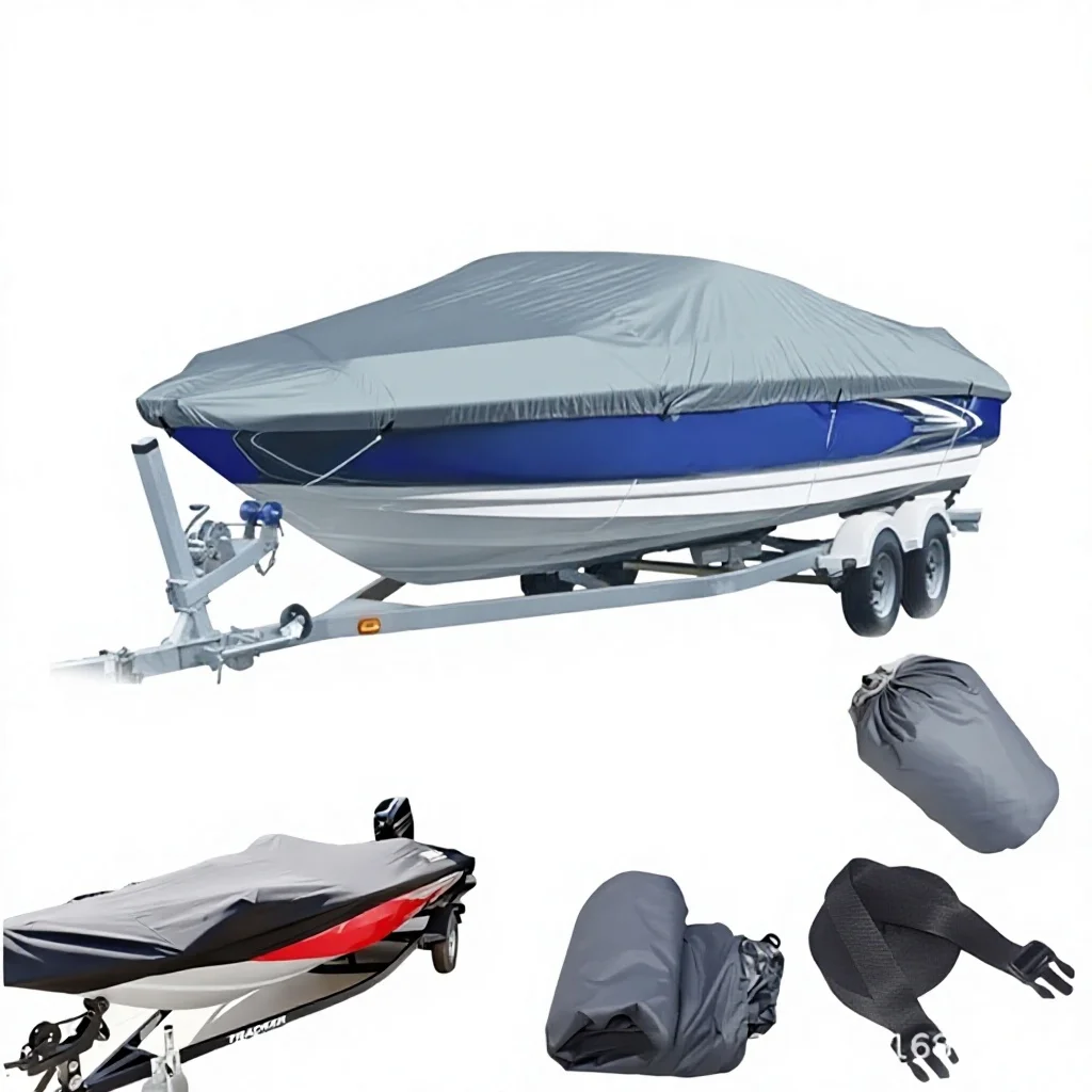 300D Heavy-Duty Oxford Fabric Waterproof Boat Cover Sunproof Outdoor Fit For 20-24ft V-Shaped V-Hull Yachts Boats DDP