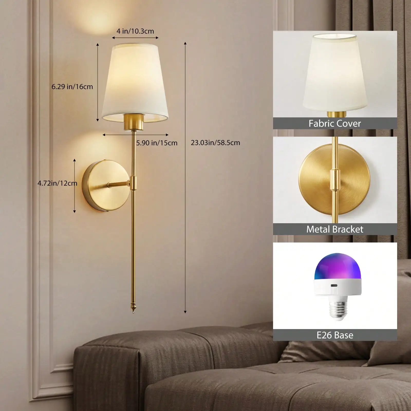 Wireless Rechargeable Wall Sconce With Remote Control, 15 RGB Color Modes & Adjustable Brightness – Modern Decorative LED Wall Lamp For Bedroom, Living Room, Hallway, Or Reading Corner