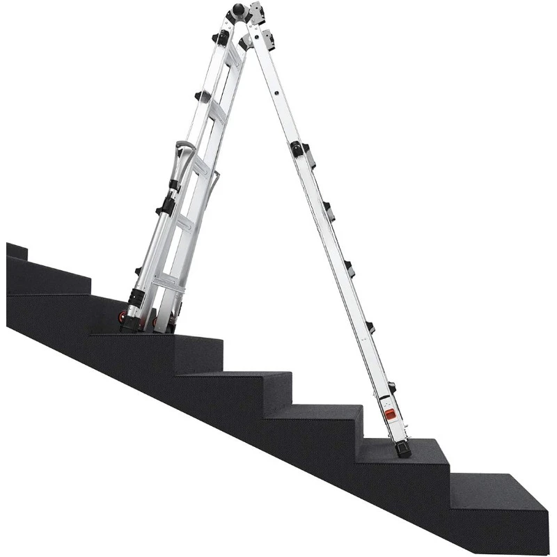 Ladders Multi-Position Ladder Aluminum 300lbs weight rating Rachet leg levelers allow user to adjust the ladder to uneven ground