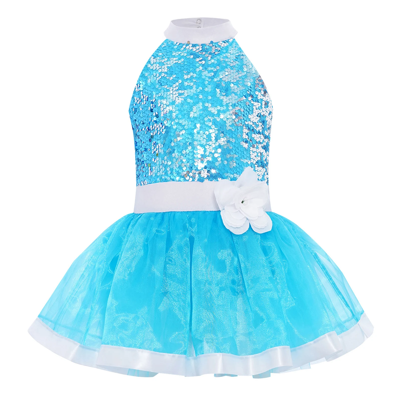 Girls Shiny Sequins Ballet Dance Tutu Leotard Sleeveless Layered Tulle Dress Pageant Party Princess Dress Figure Skating Costume