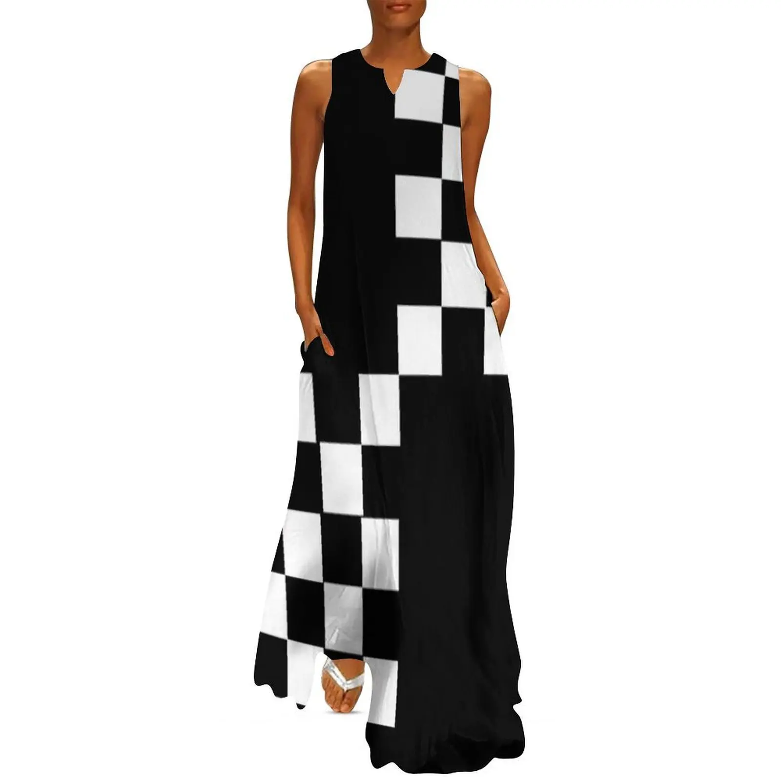 

Quad Ska Black White Checked Pattern Long Dress summer dress women 2025 dress for women evening dresses women