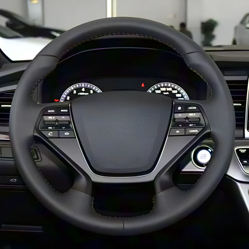 For Modern Sonata 15-18 Hand-sewn Steering Wheel Cover; Lightweight and Breathable; Full-Coverage Style Modification Design