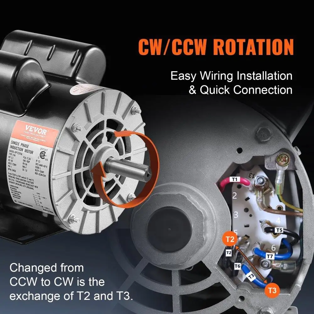 3.7HP Air Compressor ไฟฟ้ามอเตอร์ 230V 17.2A 3450RPM 56 กรอบตามเข็มนาฬิกาทวนเข็มนาฬิกาหมุนโรงงานการตั้งค่า CCW