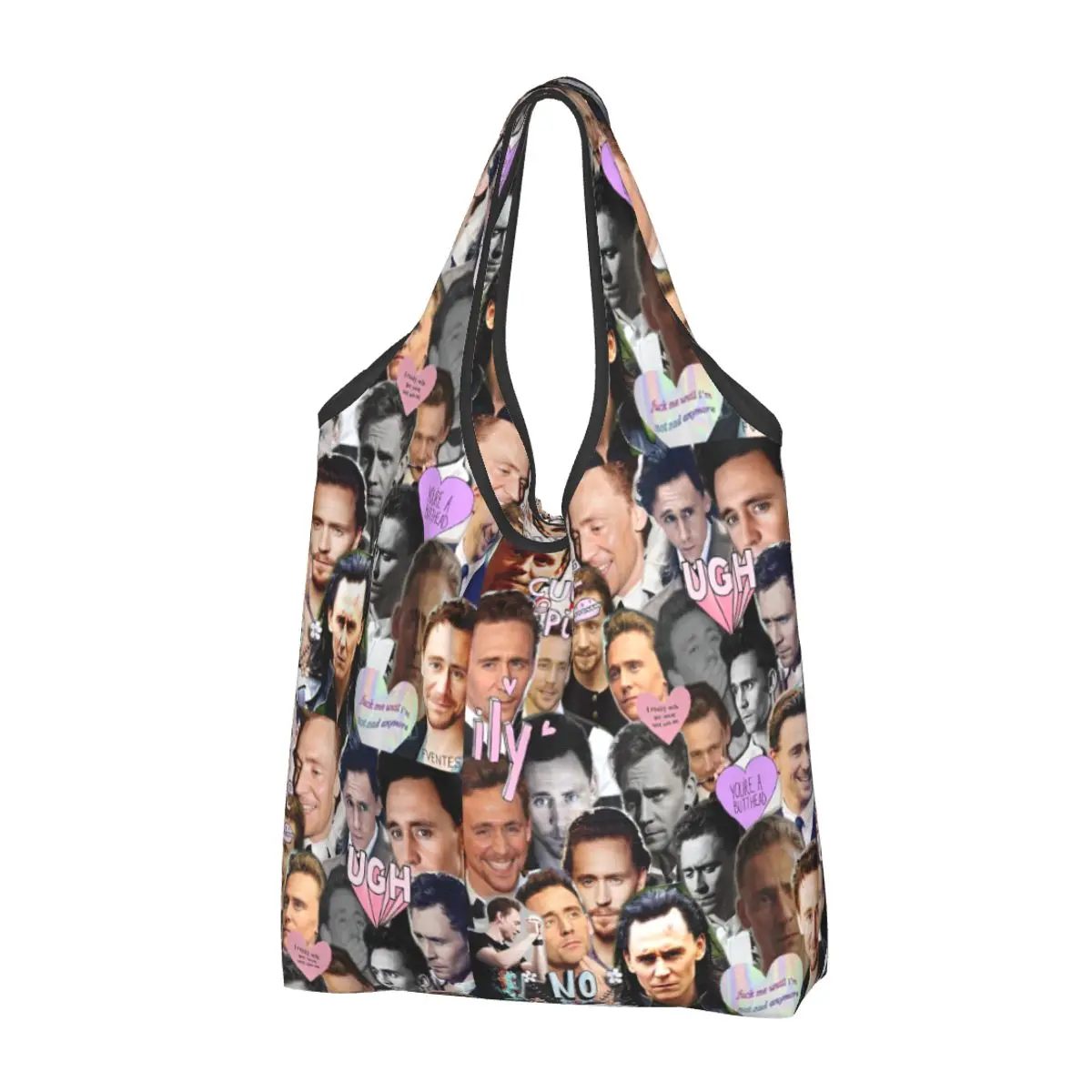 Tom Hiddleston Shopping Bags Reusable Grocery Tote Bags Large Capacity Recycling Bags with Pouch Machine Washable Handbag