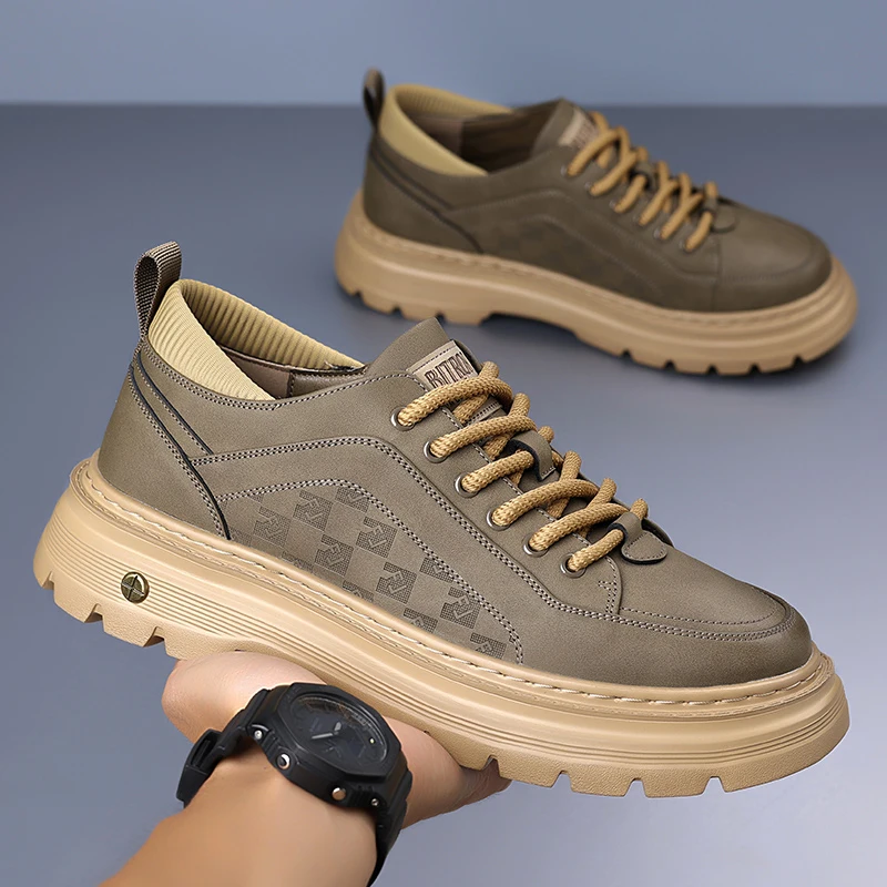 

Мужские повседневные туфли из натуральной кожи, универсальные, модные, дышащие кроссовки, на толстой подошве, нескользящие, оригинальные рабочие туфли