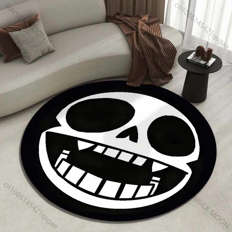 Black and White Funny Skull Face Illustration Printed round carpet living room sofa table large pet mat soft round carpet