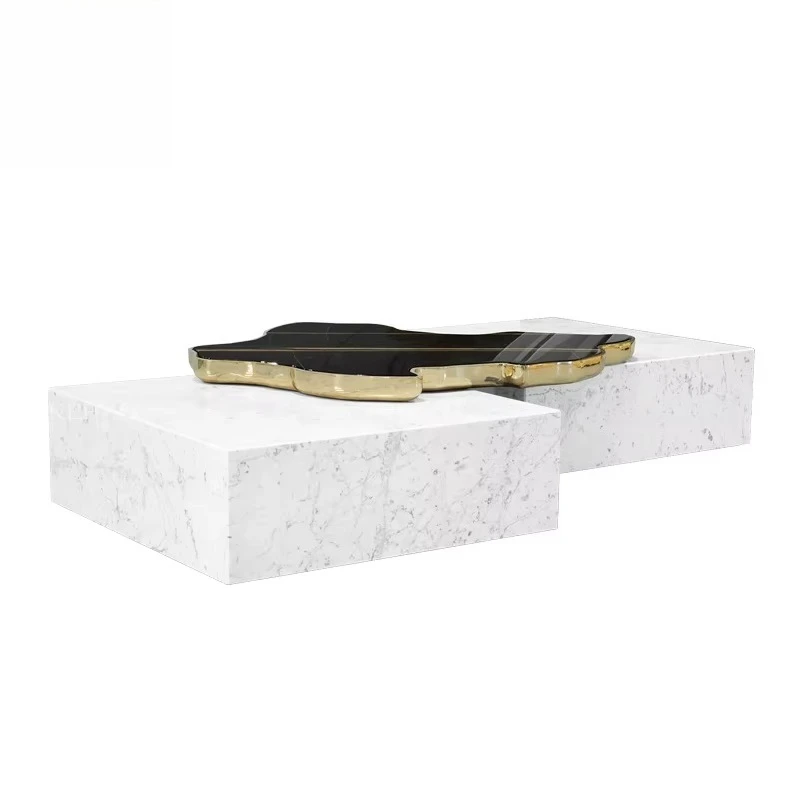 Boca Luxury Home Furniture Contemporary Black White Center Table square Marble Modules Coffee Table Marble