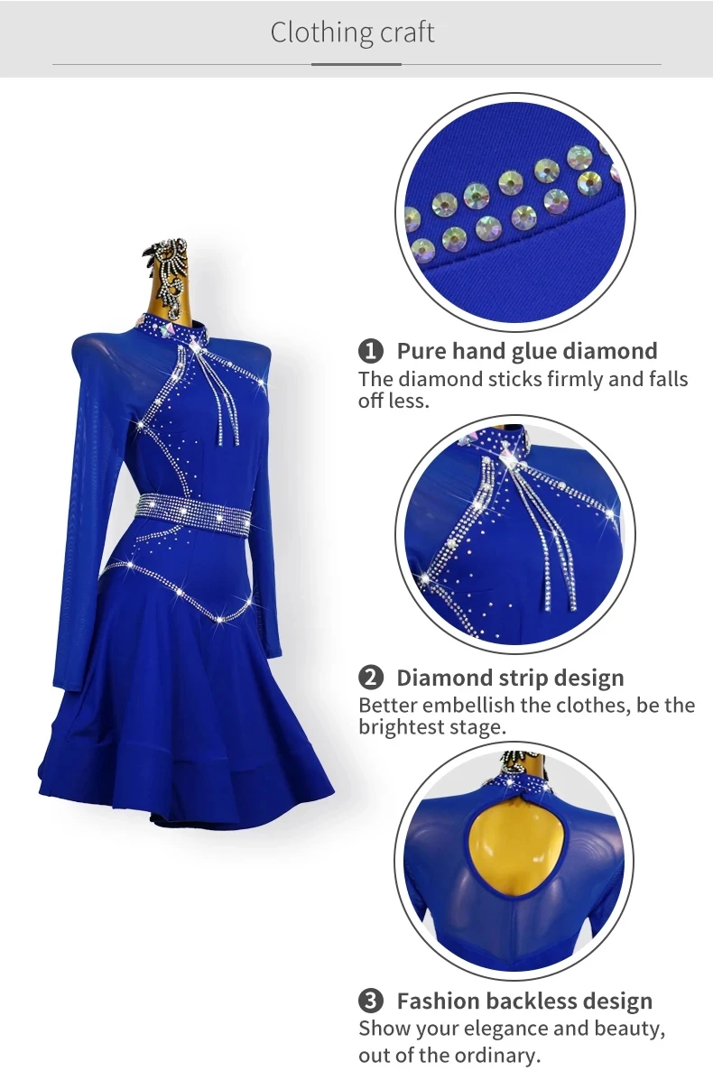 Lateinamerikanisches Tanzkleid für Damen, Wettbewerbskleid 2026, Sexy Outfit, Kabarett, Sport, Party, Ballsaal, Elegante Mädchen, Abschlussball, Karnevalskostüm – Detail 6