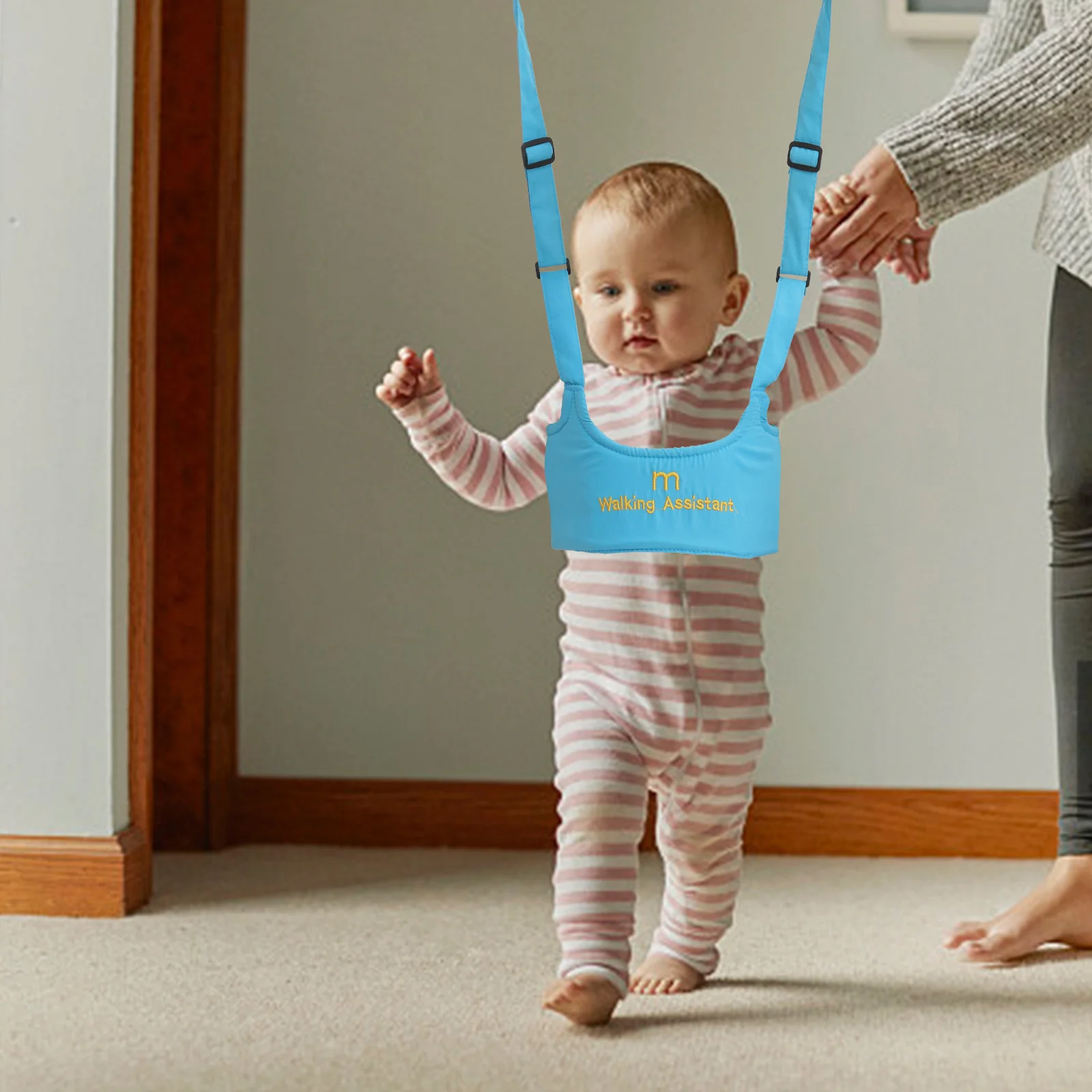 

Baby Walking Harness Handheld Walker Helper Protective Belt Adjustable Length Baby Learning Assistant Blue Handheld Blet