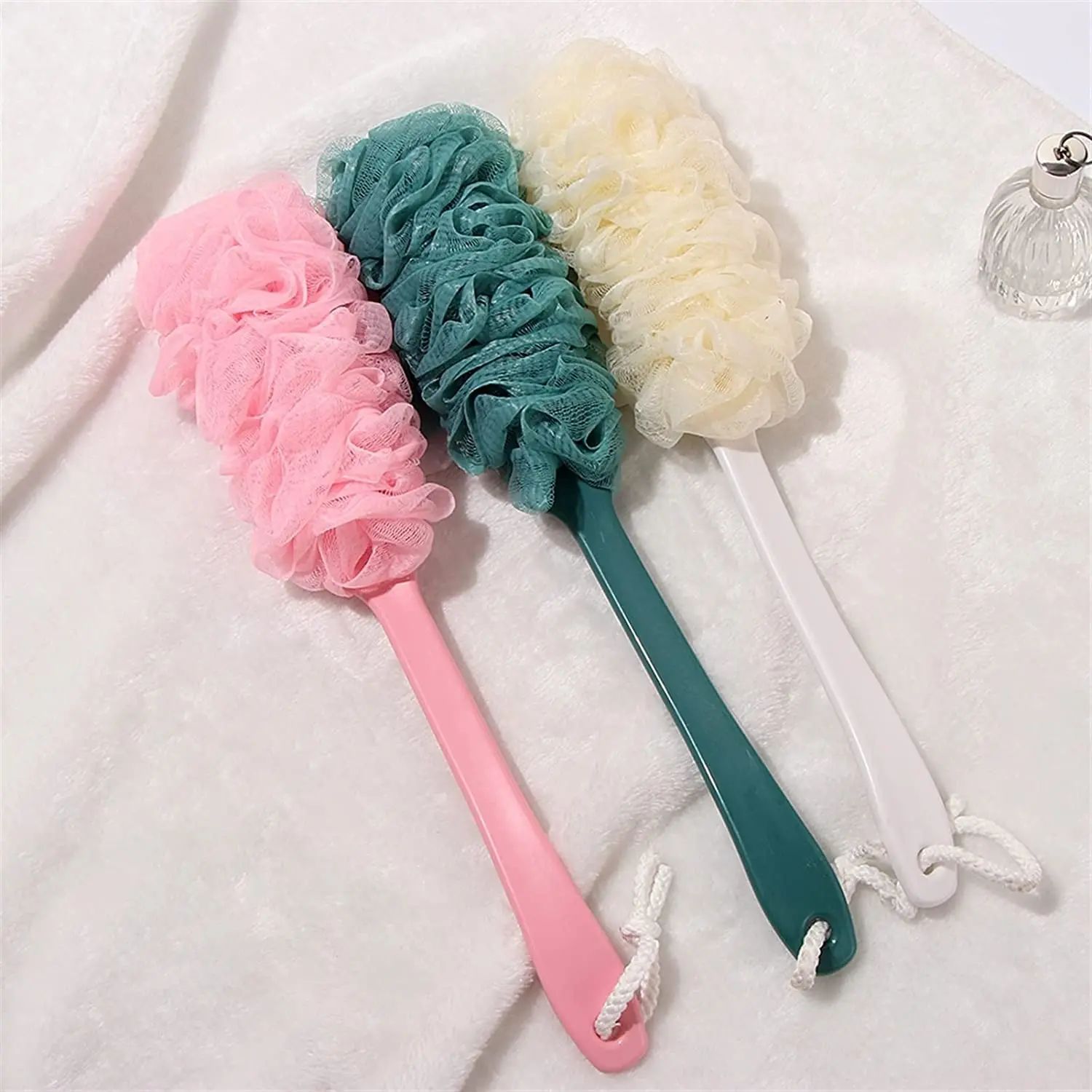 3 Pieces Back Scrubber for Shower Loofah,Long Handle Bath Body Brush Soft Nylon Mesh Loofah Sponge On a Stick for Men