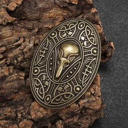 Norse Mythology Odin Crow Skull Brooch Animal Bird Head Shield Pin Retro Amulet Clothing Accessories for Men