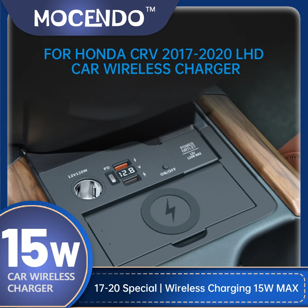 15W QI Wireless Charging Phone Charger Fast Charging Plate Panel Storage Box for Honda CR-V 2017-2020