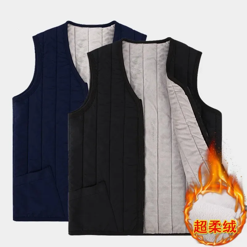 

Autumn Winter Cotton Vest Men V Neck Plus Thicken Casual Colete Masculino Loose Solid Sleeveless Waistcoat Pocket Gilet