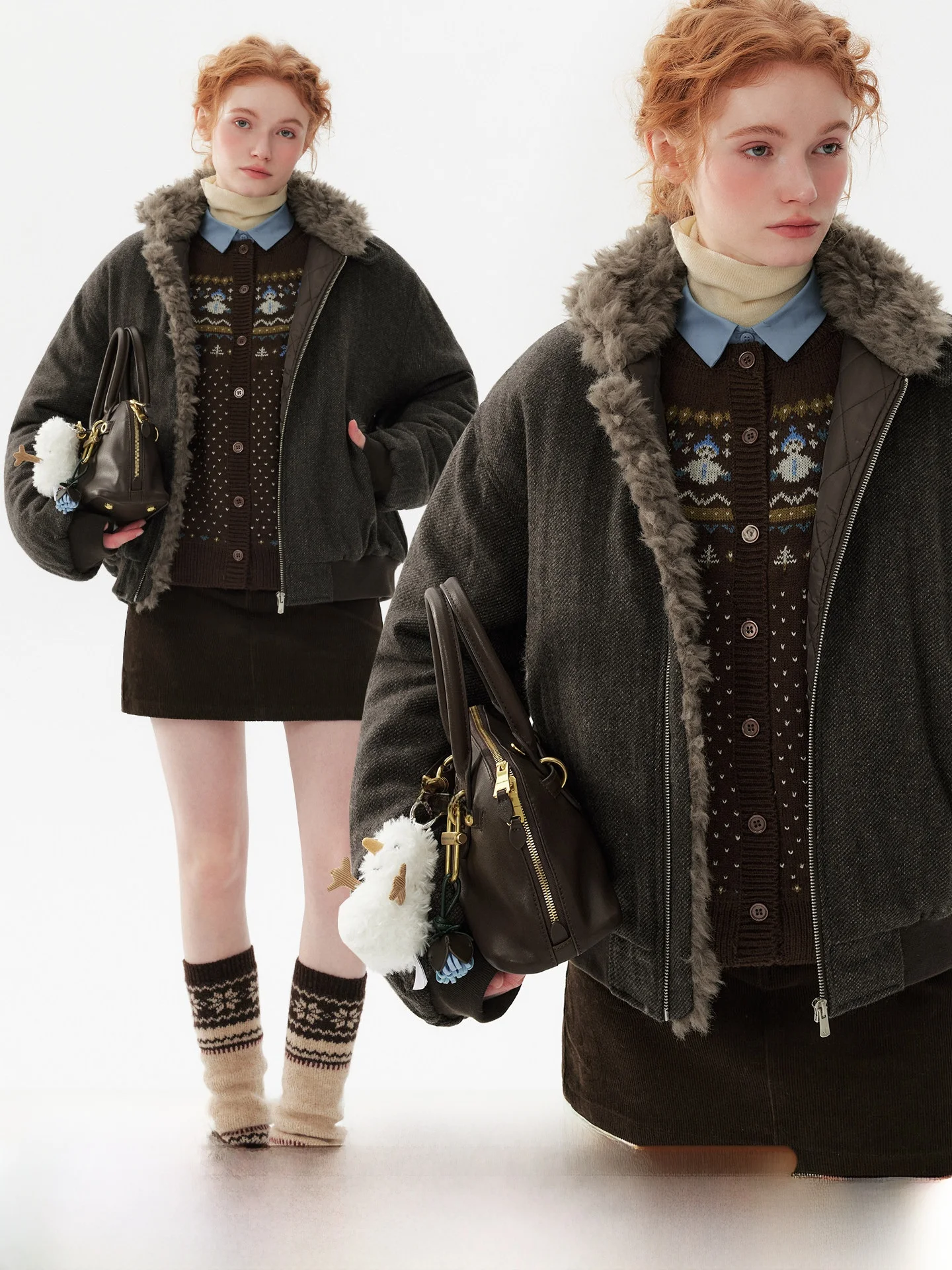

plus Size Wool Blend ort Coat Women's Winter New Sle Thiened Cotton Splice Fur Collar Jaet Warm Stand Fit Zipper C...