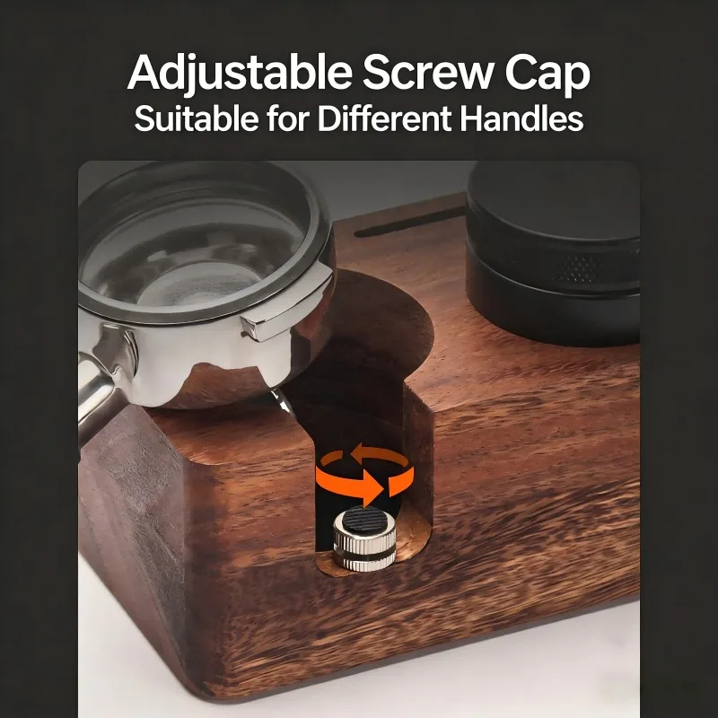 All-in-One Coffee Station Stand, Walnut Tamping BaseEspresso Tool Organizer for 58mm Tamper, Professional Barista Accessory