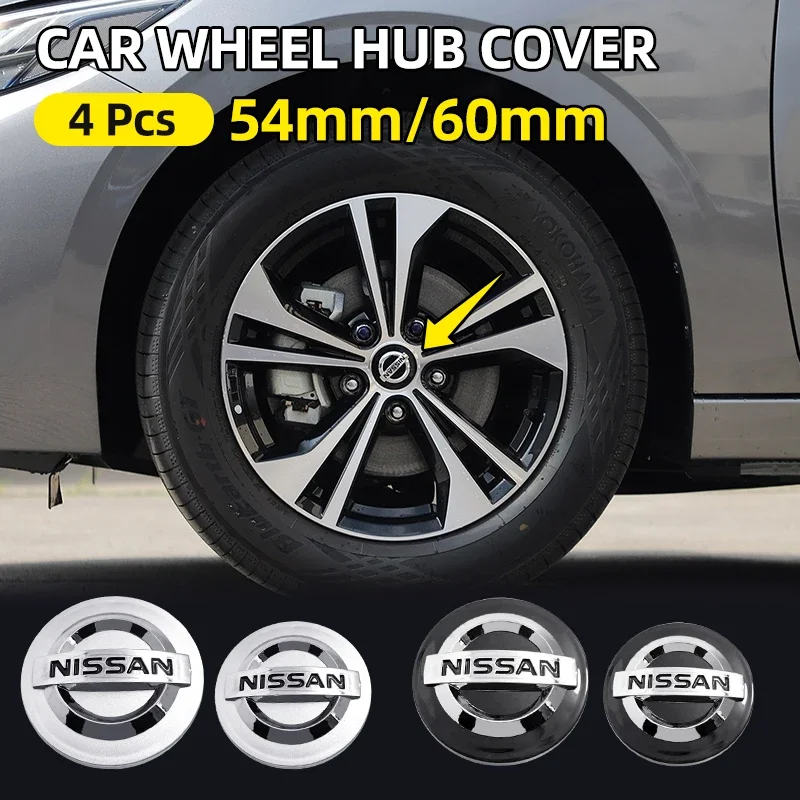 4pcs 54mm 60mm Car Wheel Hub Center Caps Rim Cover Badge Emblem Exterior Styling For Nissan J10 Trail Tiida Teana X-trail Versa