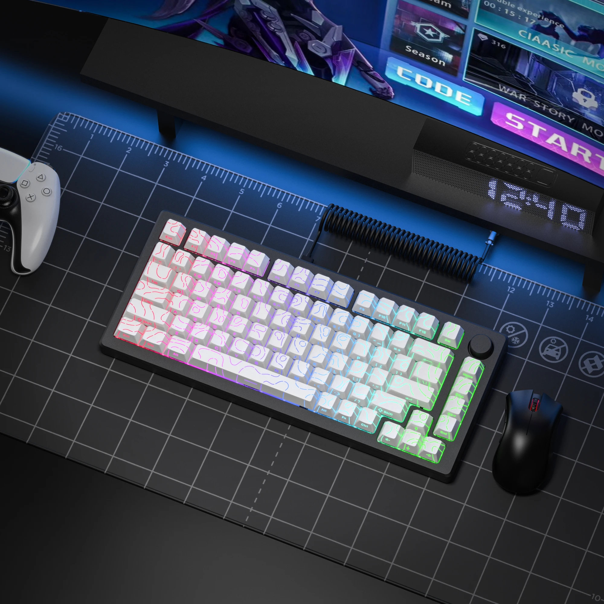 Capuchons de touches PBT rétroéclairés pour clavier mécanique MX Gamer, impression latérale double injection, éclat à travers, 98 touches, 4.0 touches topographiques blanches