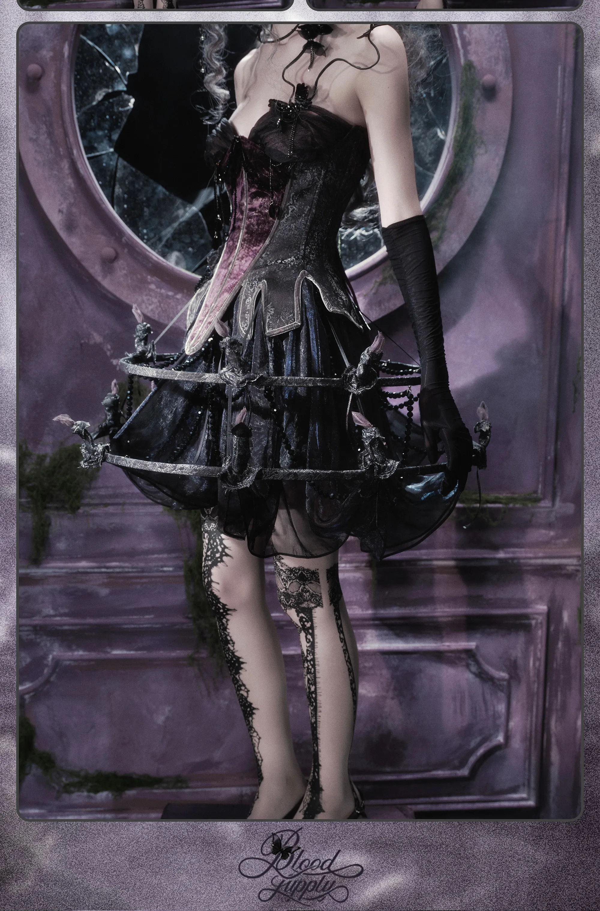 Blood Supply Original Design Gothic Dead Party Black Midi Skirt Halloween Ghost Autumn Evening Candles Patch Ball Gown Skirt