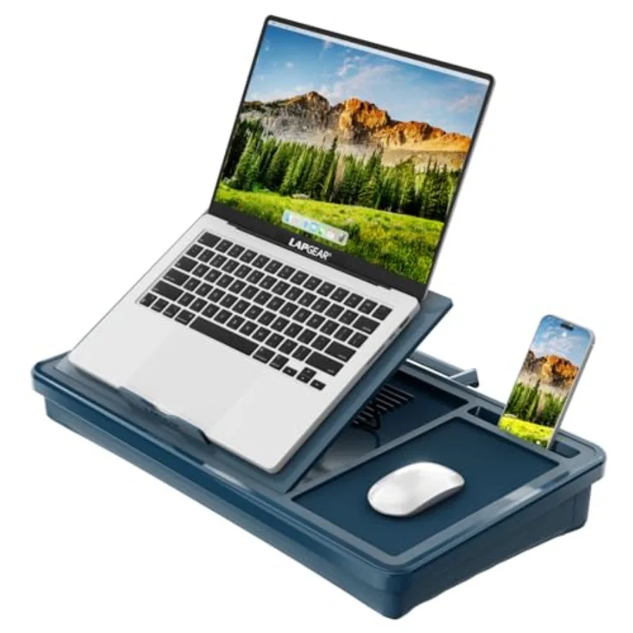 

Ergonomic Pro 2.0 Lap Desk with 9 Adjustable Heights Built-in Mouse Pad Phone Slot Full Microbead Cushion Storage Pocket Fits L