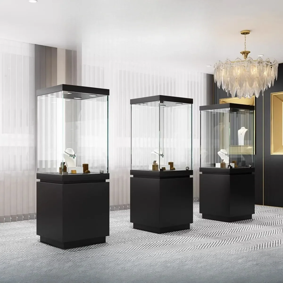 Jewelry Jade Wood Glass Display Cabinet Museum Antique Cultural Relics Collection Display Cabinet Statue Display Cabinet