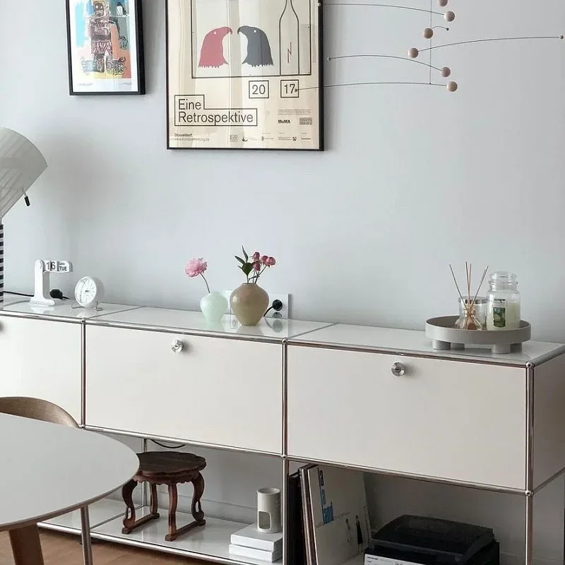 Storage Cabinet Sideboards Cabinet Shelf Module Modular DIY TV Stand Living Room Furniture Stainless Steel Vintage Frame