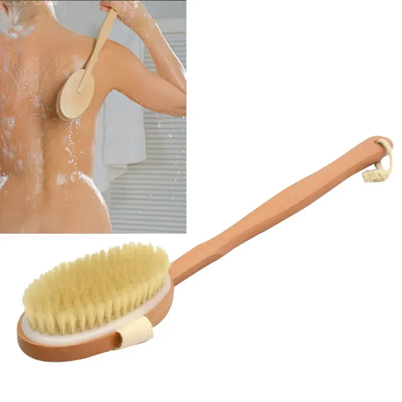 New 1Pc Qualified Shower Brush Natural Long Wooden Bristle Massager Bath Shower Back Spa Detachable Scrubber