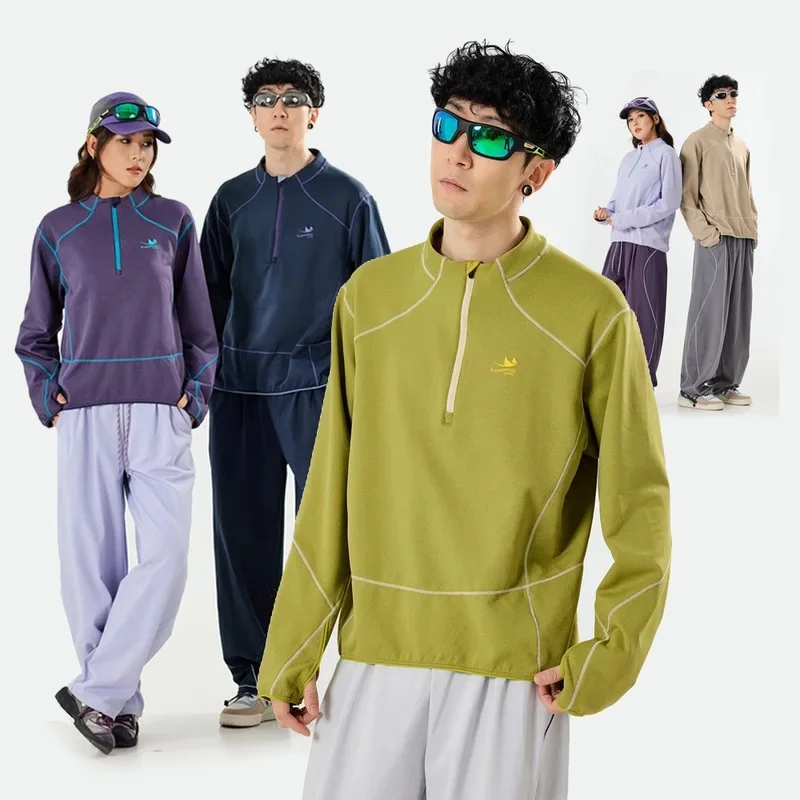 Men Women Outdoor Loose Fashion Stand Collar Sports Long Sleeve Quick Dry T-shirt Cycling Running Tshirt Unisex T Shirts Tops