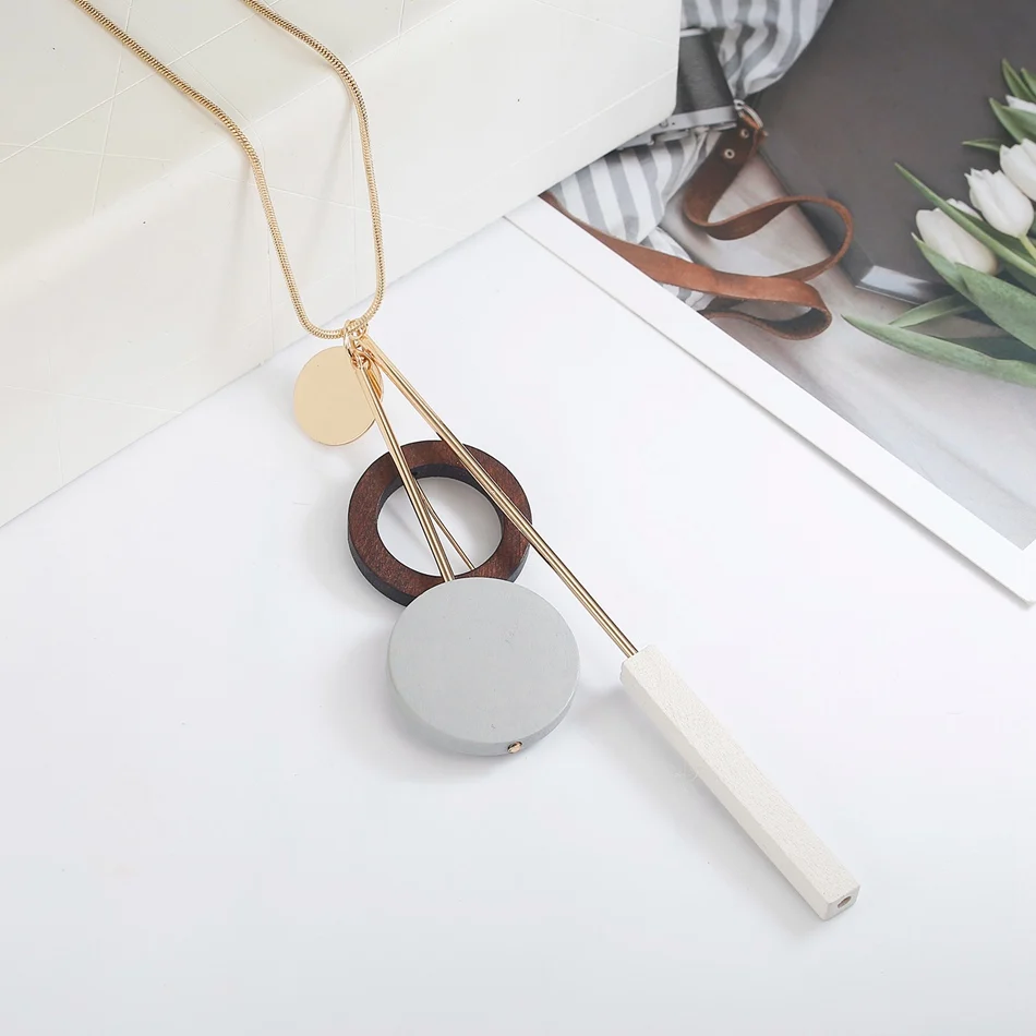 Women's Sweater Long Necklace for Women Geometric Beads Necklaces & Pendants New Jewelry Collare Mujer Collier Colar MX086