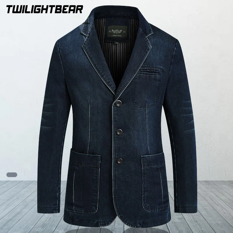 New Mens Denim Blazer Male Suit Jacket Oversized Fashion Cotton Vintage 4XL Blue Coat Denim Jacket Men Jeans Blazers A4G2182