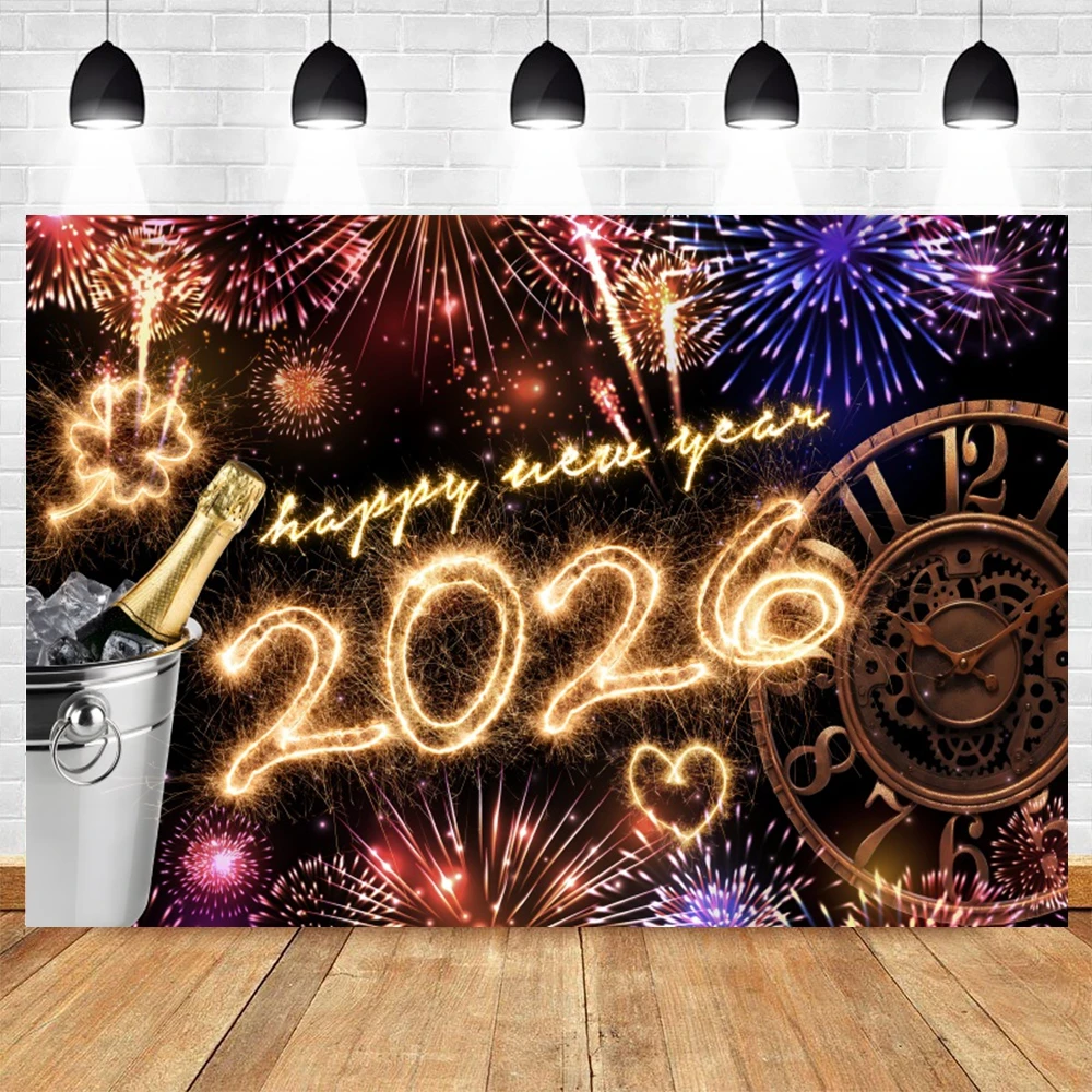 2026 Selamat Tahun Baru Latar Belakang Glitter Spot Jam Bir Fotografi Latar Belakang Keluarga Tahun Baru Pesta Dekorasi Spanduk Foto Studio Prop