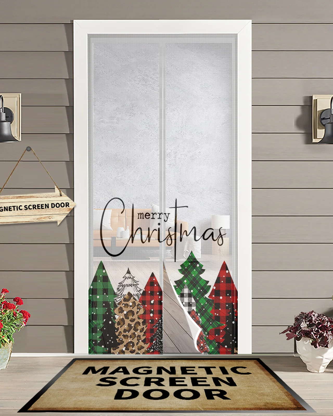 Christmas Tree Snowflakes Magnetic Door Curtain Living Room Bedroom Home Anti-mosquito Screen Door Curtain