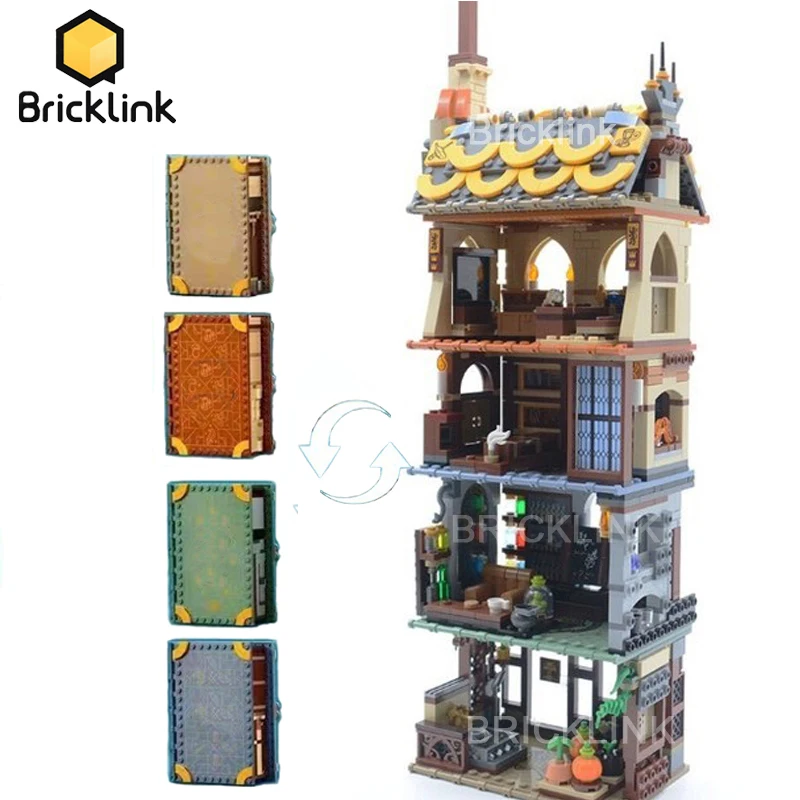 Bricklink MOC Magic Book 4 in 1 Transform Magic Tower Hogwartsing Moment 76382 76383 76384 76385 Set Building Blocks Toys Gift