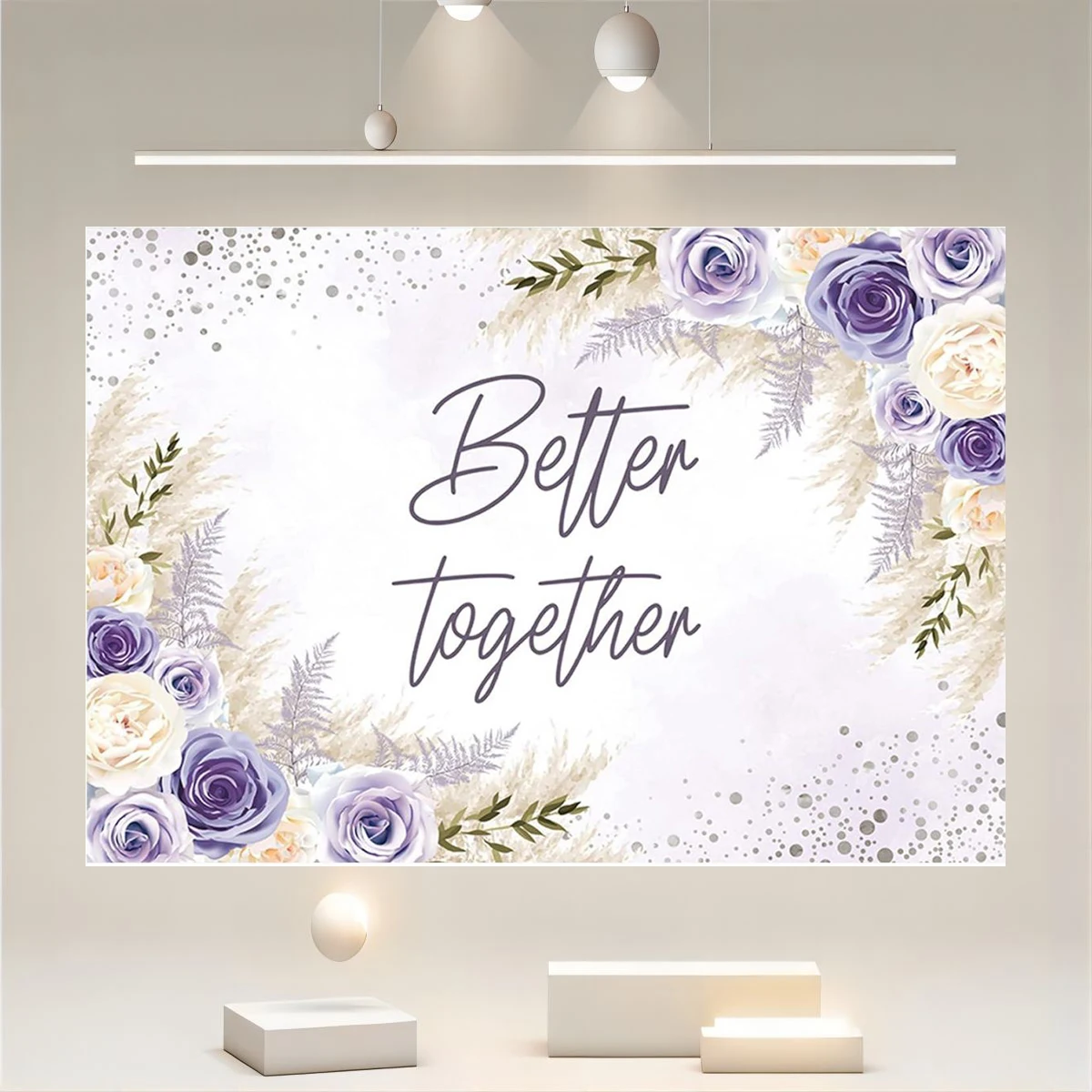 Better Together Bohemian Bridal Gift Party Wedding Party Decoration Bohemian Blue and White Flowers Reed Photography Background