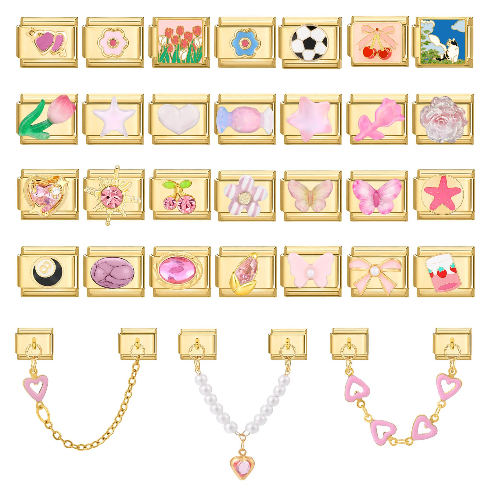 Nuevo Vintage brillo sol flor tulipán mariposa amor italiano encanto enlaces ajuste 9MM pulsera de acero inoxidable niñas DIY hacer regalo