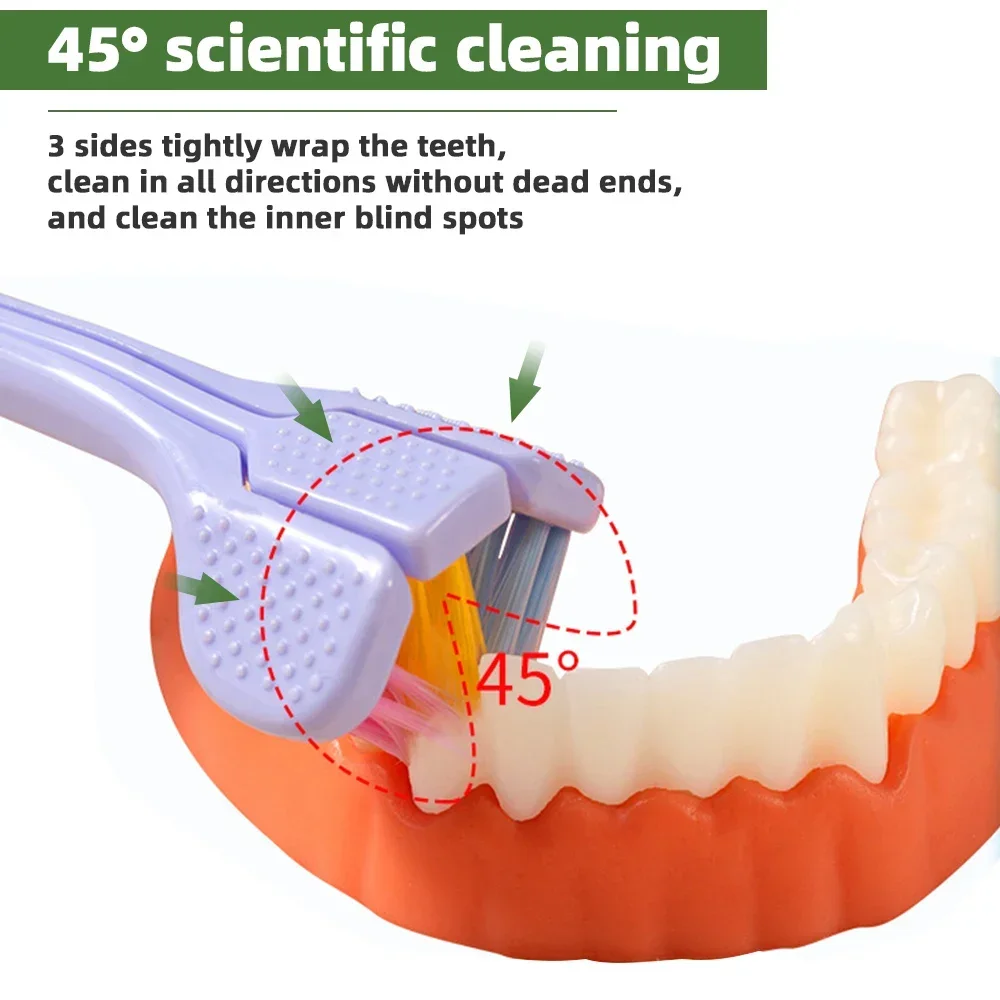 Cepillo de dientes estéreo 3D de tres lados, PBT, pelo suave ultrafino, raspador de lengua, Limpieza Profunda, cuidado bucal