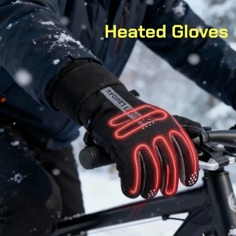 USB Rechargeable Heated Gloves Adjustable Temperature Anti Slip Touch Screen Thickened Warm for Skiing Cycling Winter Outdoor